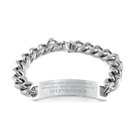 Stepmother Heroes Cuban Chain Stainless Steel Bracelet Engraved Inspirational Gift for Christmas Graduation Veterans Day Confidence – front view