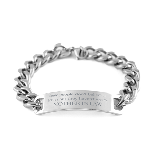 Stainless Steel Cuban Chain Bracelet for Mother In Law - Unique Gift for Christmas, Graduation, Holidays - Some People Havent Met My Mom In Law - Engraved Confidence and Inspiration – front view