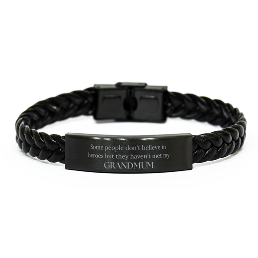 Grandmum Braided Leather Bracelet - Unique Gift for Christmas, Birthday, and Holidays - Inspirational Quote for Confidence and Hope – front view