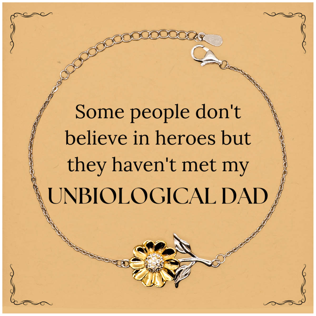 Unique Sunflower Bracelet Gift for Unbiological Dad - Inspirational Fathers Day Jewelry with Engraved Quote for Birthday, Christmas, Graduation - Perfect Thank You Present for Stepdad and Father Figure – front view