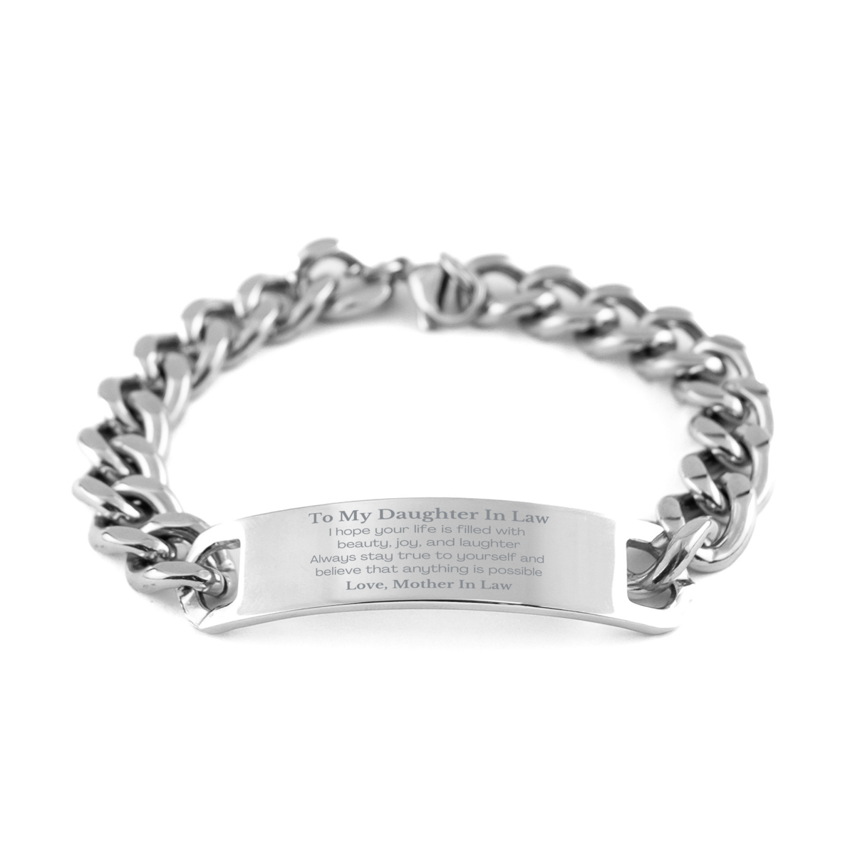 Daughter In Law Cuban Chain Stainless Steel Bracelet - Beautifully Engraved Gift for Birthday, Anniversary, or Christmas - Spread Love and Confidence with this Inspirational Jewelry – front view