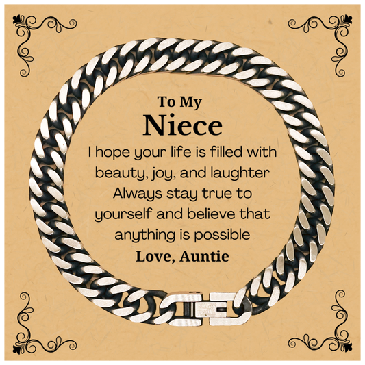 "To My Niece" Engraved Cuban Link Chain Bracelet for Birthday Gift - Inspirational Confidence Jewelry for Niece from Auntie - Elegant and Unique Graduation Present for Niece on Easter or Christmas - Adjustable and Stylish Bracelet to show love and support – front view