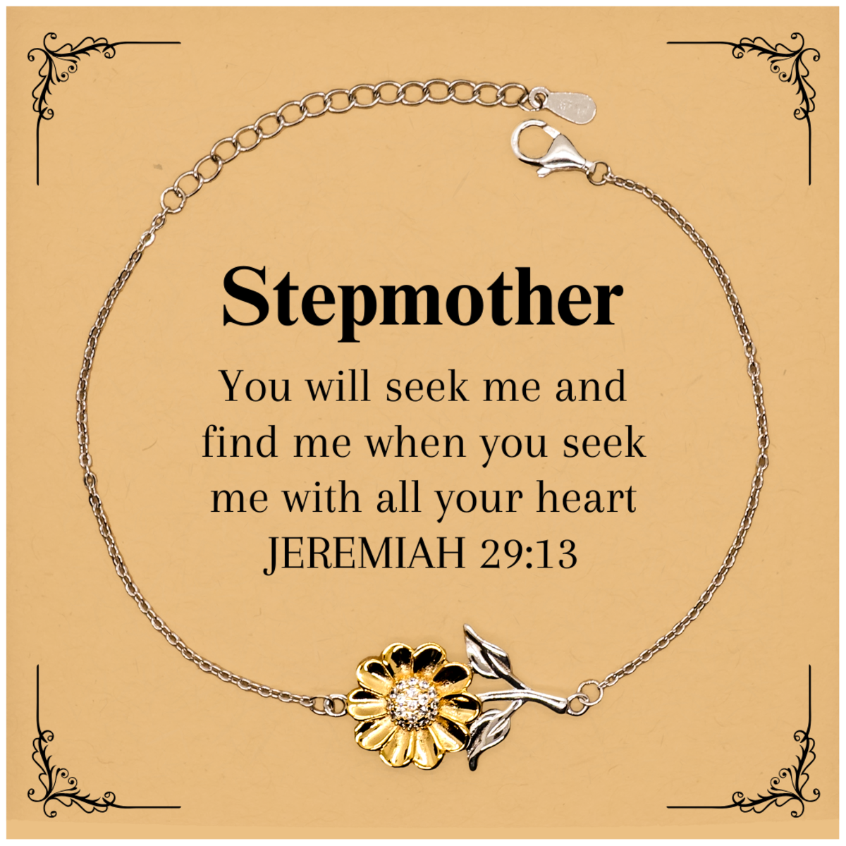 Stepmother Sunflower Bracelet Engraved with Inspirational Quote for Mothers Day Gift Surprise – front view