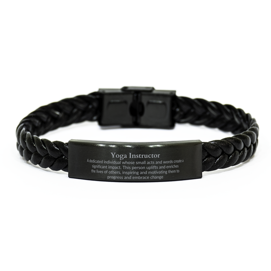 Yoga Instructor Engraved Braided Leather Bracelet Inspirational Gift for Graduation and Christmas – front view