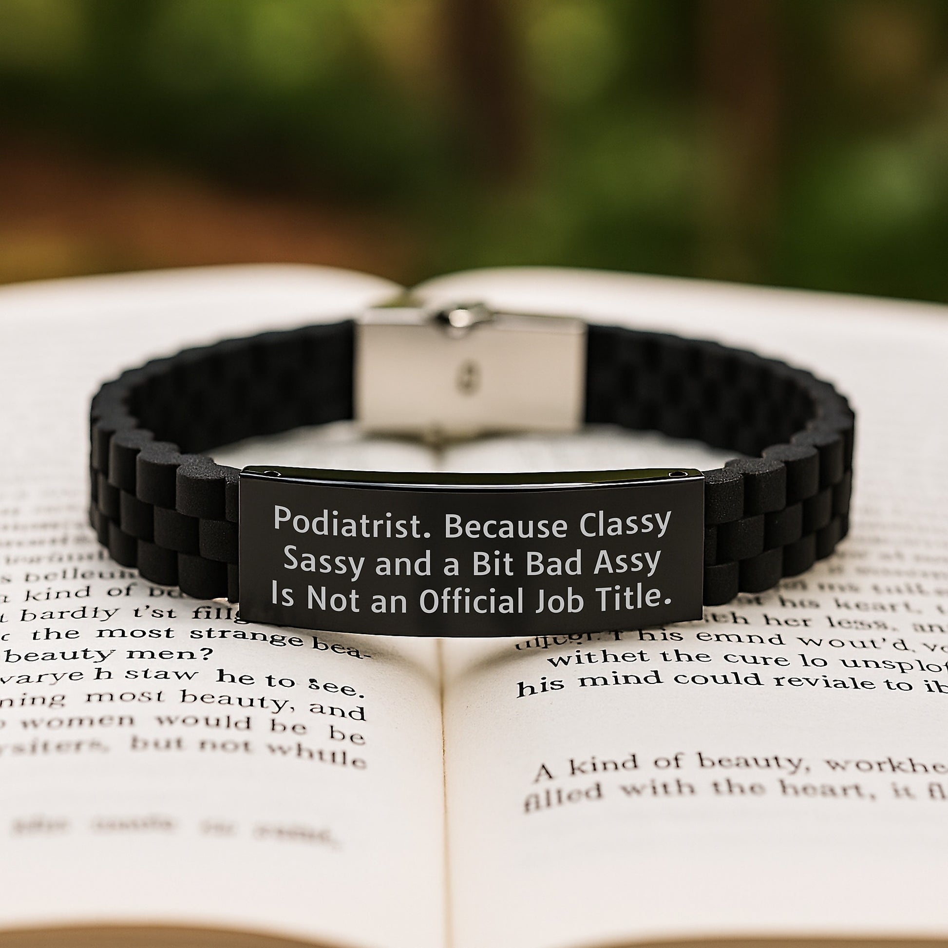 'Sassy Podiatrists Deserve Unique Gifts: Gift for Podiatrist from Friends, Graduation Unique Gifts, Classy Glide lock Clasp Black Stainless Steel Silicone Adjustable - Image 2