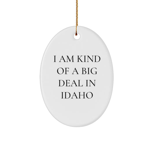 Idaho Proud Gifts from Friends to Family - I Am Kind of a Prime Selection in Idaho Oval Ornament, White Color, Christmas Novelty - Image 1