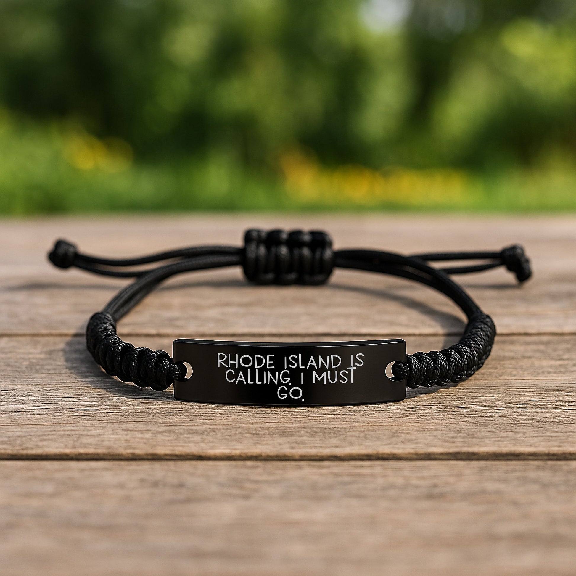 Rhode Island Calling, Gifts from Friends to Graduates, Black Rope Adjustable Bracelet, 'Rhode Island Is Calling. I Must Go.' - Image 2