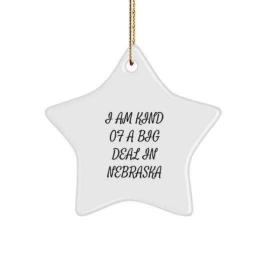 Nebraska Star Ornament, 'I Am Kind Of A Prime Selection In Nebraska' Funny Quote, White Color, Star Shaped, Gift for Nebraska Lovers, Friends, Family, Gifts from Nebraska - Image 1